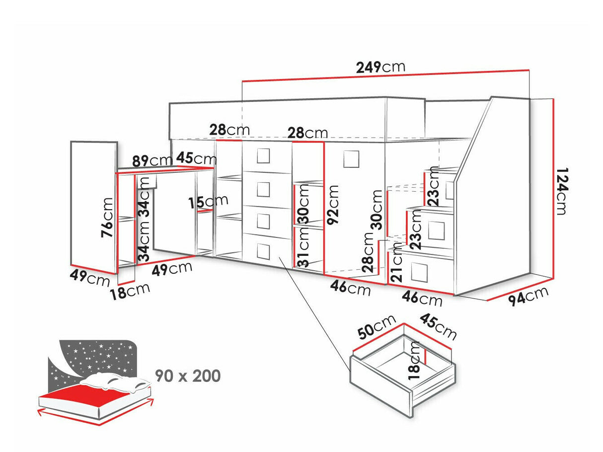 Galériaágy TOLEDO 3, Szín: Fehér + Fényes Türkiz + Fényes fehér, Változatok: Balos