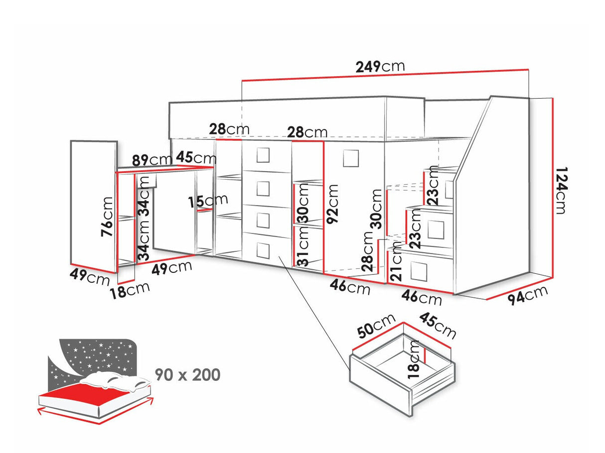 Galériaágy TOLEDO 3, Szín: Fehér + Fényes Türkiz + Fényes fehér, Változatok: Jobbos