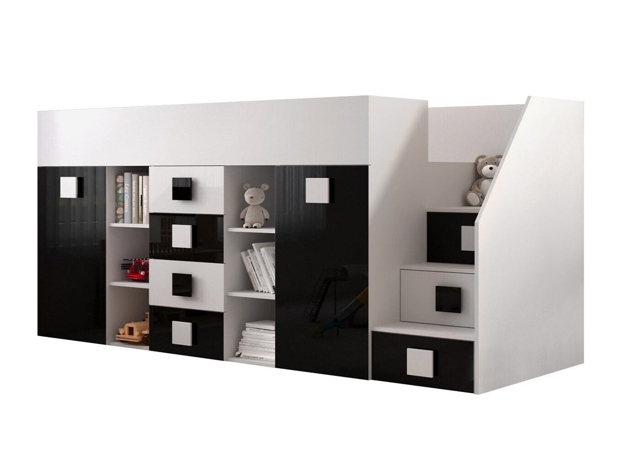 Galériaágy TOLEDO 3, Szín: Fehér + Fényes fekete + Fényes fehér, Változatok: Jobbos