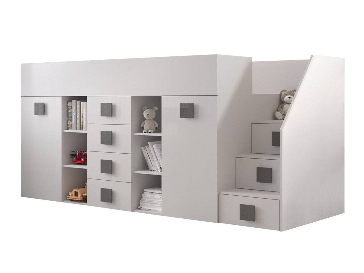 Galériaágy TOLEDO 3, Szín: Fehér + Fényes fehér + Szürke, Változatok: Jobbos