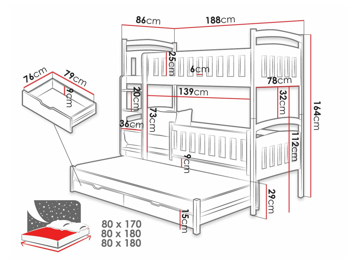 Emeletes ágy Blanka (Asopus 80) (Fehér)