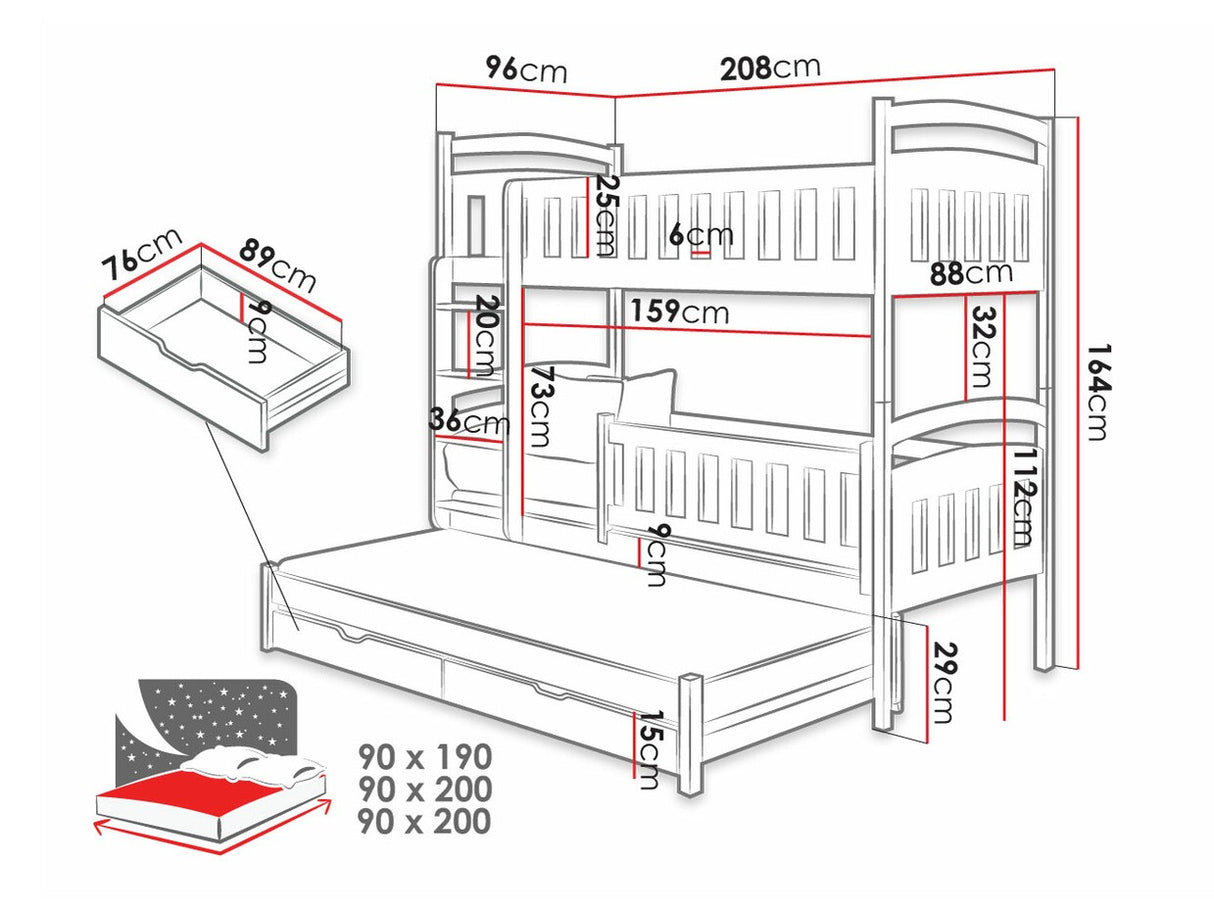 Emeletes ágy Blanka (Asopus 90) (Fehér)