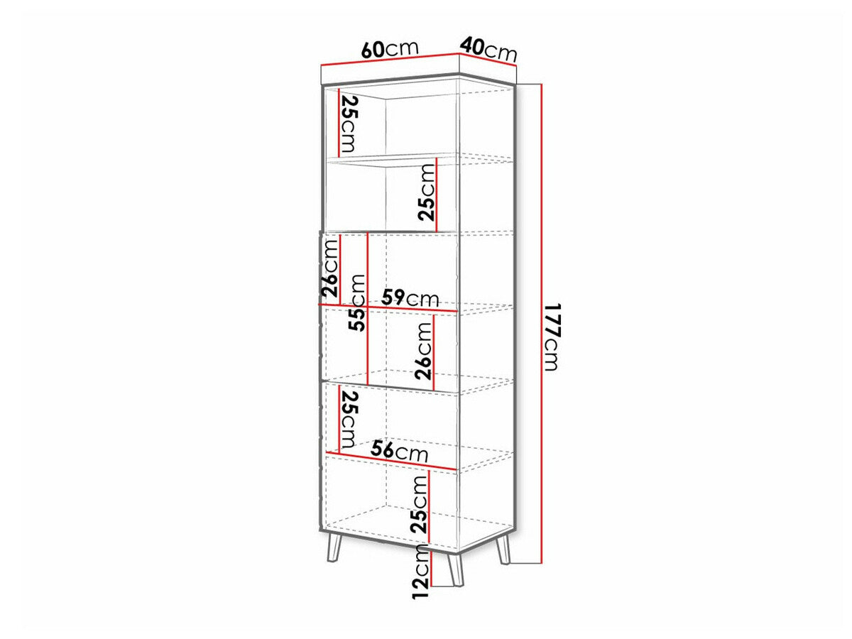 Könyvespolc ABETO 60 (Zitok), Szín: Fekete + Fényes fekete