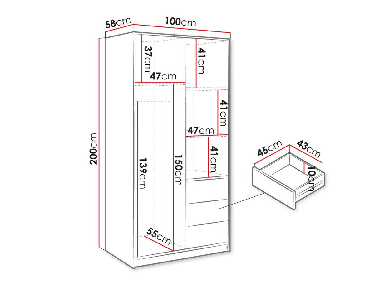 Gardróbszekrény BALI LUX D2, Wotan tölgy + Fekete