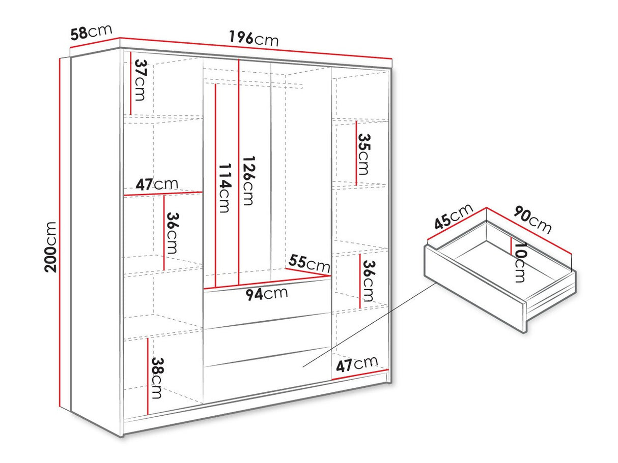 Gardróbszekrény BALI LUX D4, Wotan tölgy + Fekete