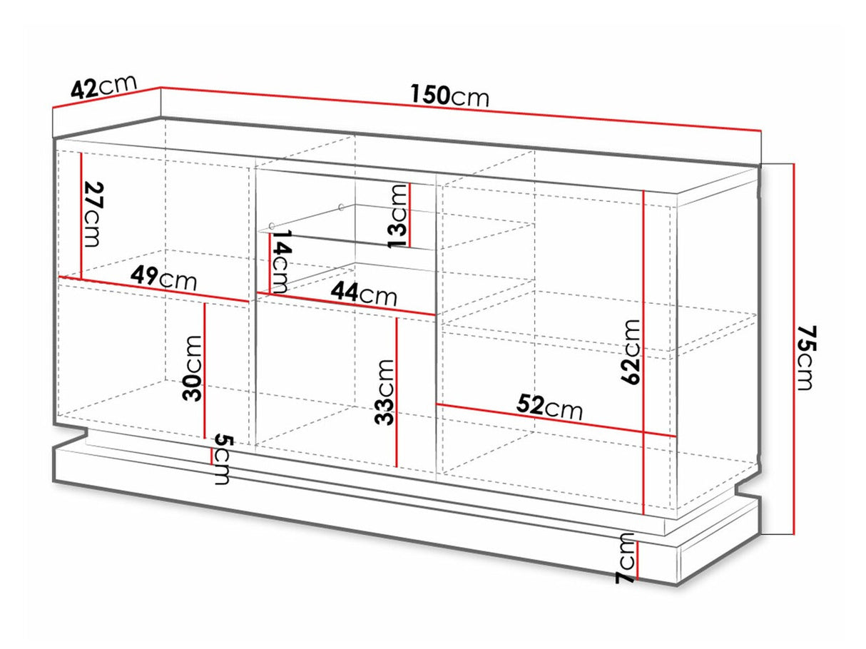 Szekrény QIU 2D1K (Agnes), Szín: Fekete + Fényes fekete, Világítás: Nem