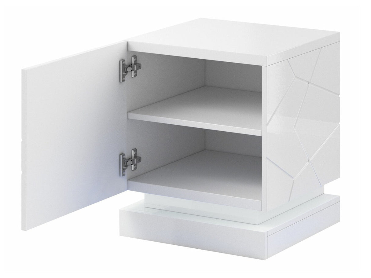 Éjjeliszekrény szett QIU 2 szt. (Agnes) , Szín: Fehér + Fényes fehér, Világítás: Ez kék