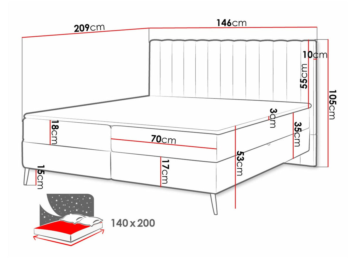 Kontinentális ágy Cindy (Tosseri), Szín: Poso 100 + Paros 01, Alvó felület mérete: 140 x 200 cm