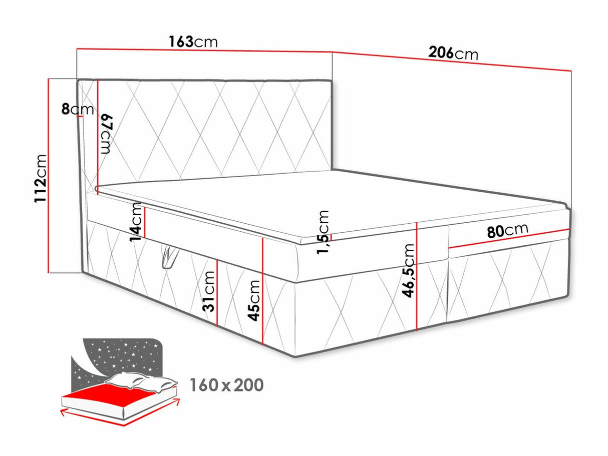 Kontinentális ágy Simoti (Tebsilo), Alvó felület mérete: 160 x 200 cm, Szín: Magic Velvet 2219