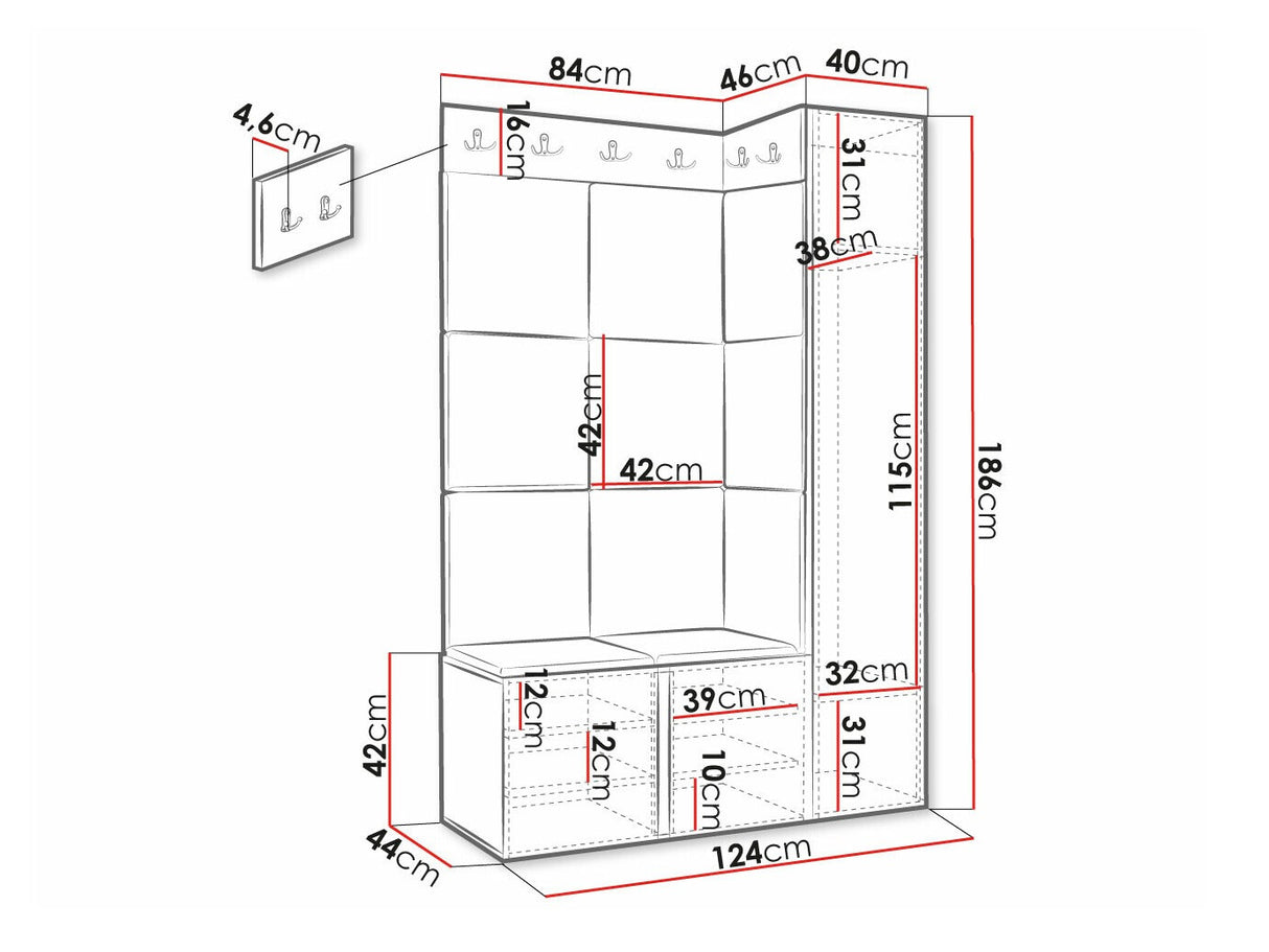 Előszoba garnitúra ORION RYFEL RAMIRO IX, Keret színe: Fekete, Puha falpanel színe: Manila 02
