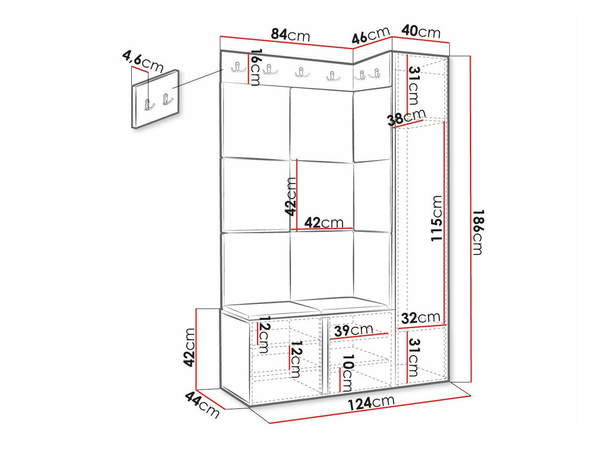 Előszoba garnitúra ORION RYFEL RAMIRO IX, Keret színe: Fekete, Puha falpanel színe: Manila 09