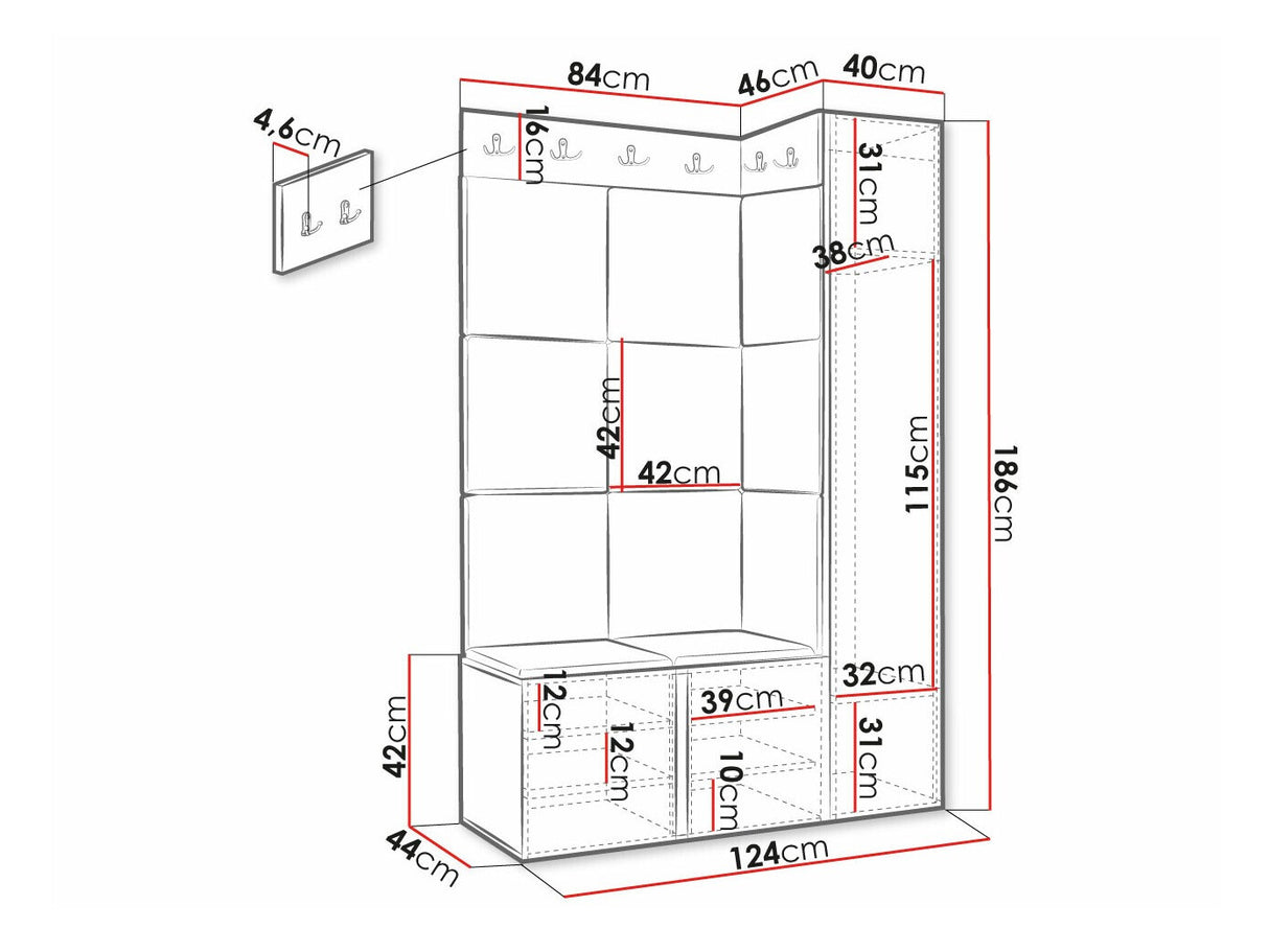Előszoba garnitúra ORION RYFEL RAMIRO IX, Keret színe: Fekete, Puha falpanel színe: Manila 11