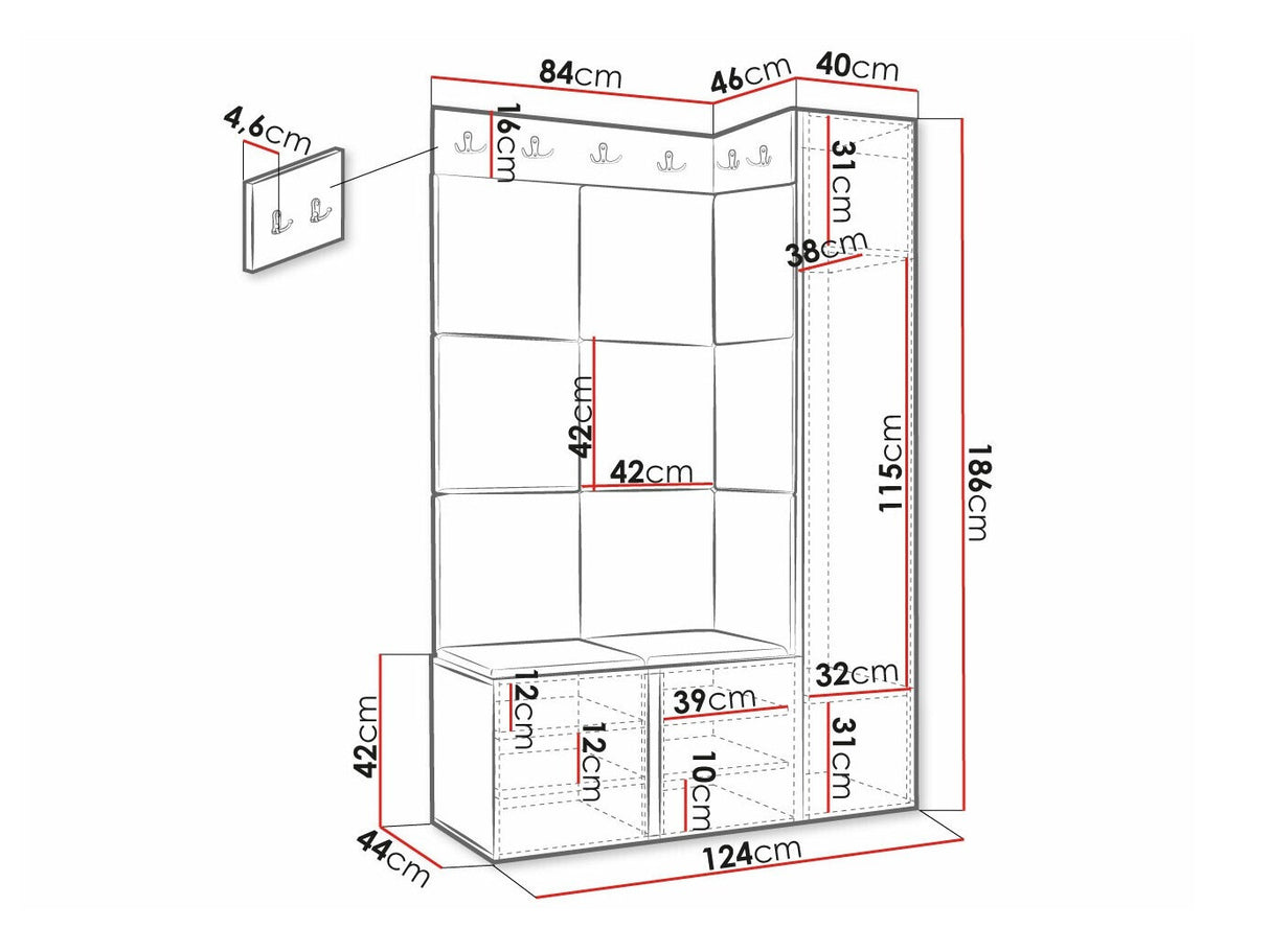 Előszoba garnitúra ORION RYFEL RAMIRO IX, Keret színe: Fekete, Puha falpanel színe: Manila 18