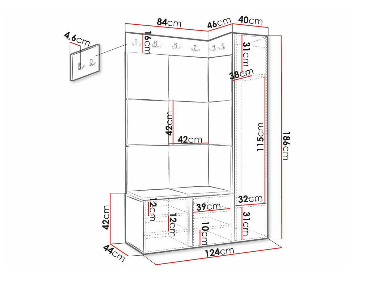 Előszoba garnitúra ORION RYFEL RAMIRO IX, Keret színe: Fekete, Puha falpanel színe: Manila 26