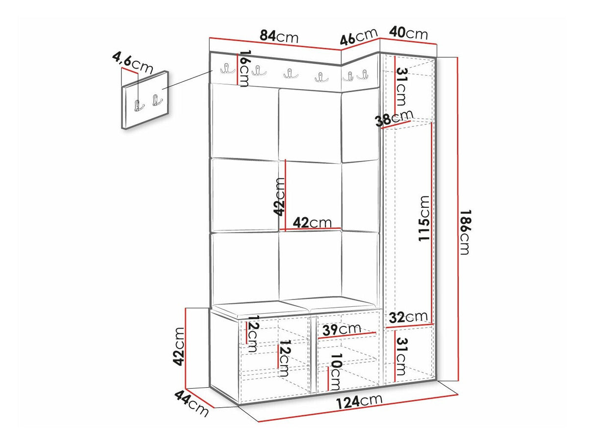 Előszoba garnitúra ORION RYFEL RAMIRO IX, Keret színe: Fekete, Puha falpanel színe: Manila 32