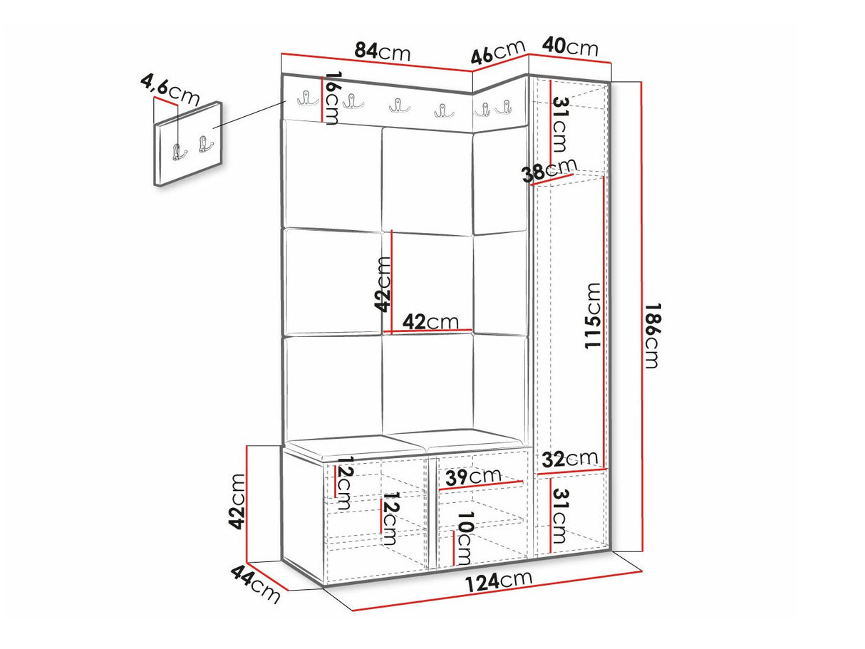 Előszoba garnitúra ORION RYFEL RAMIRO IX, Keret színe: Fekete, Puha falpanel színe: Manila 35