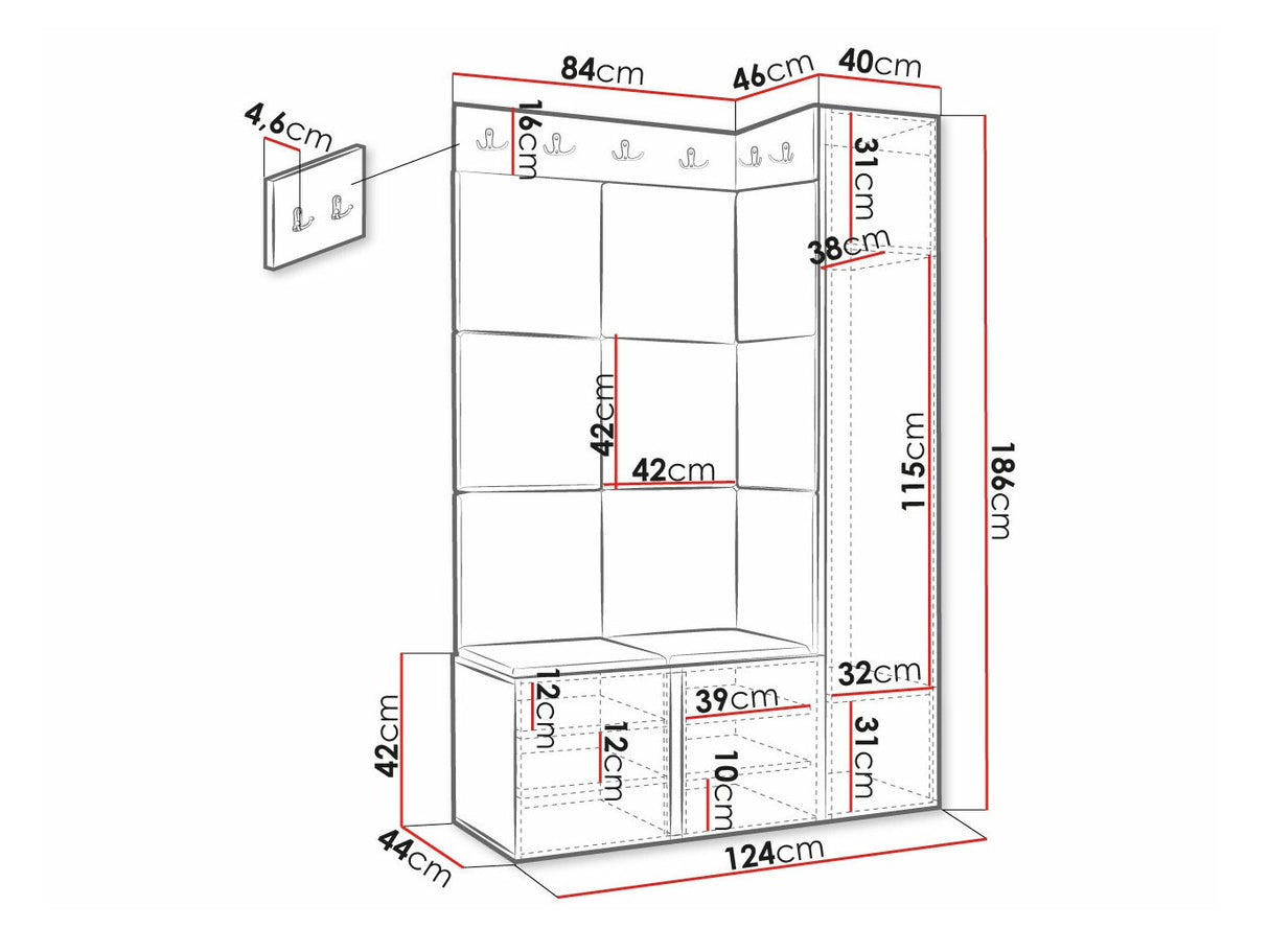 Előszoba garnitúra ORION RYFEL RAMIRO IX, Keret színe: Fekete, Puha falpanel színe: Soft 011