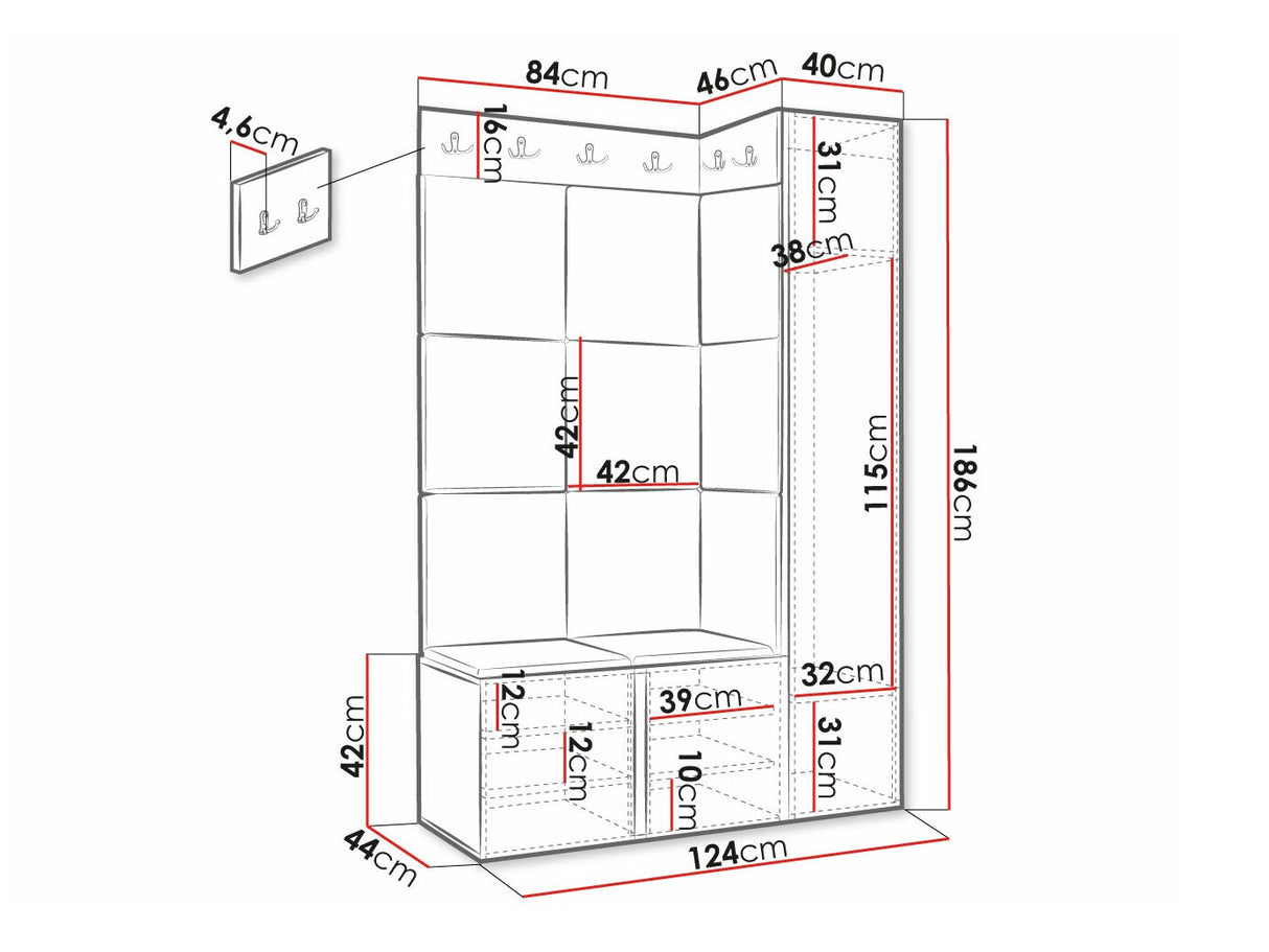 Előszoba garnitúra ORION RYFEL RAMIRO IX, Keret színe: Fehér, Puha falpanel színe: Manila 09