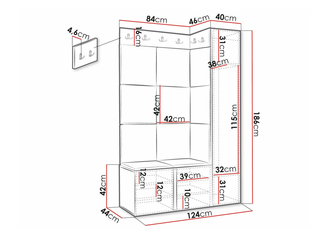 Előszoba garnitúra ORION RYFEL RAMIRO IX, Keret színe: Fehér, Puha falpanel színe: Manila 11