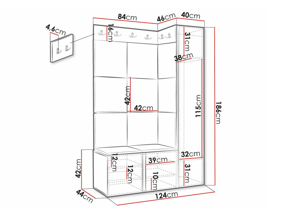 Előszoba garnitúra ORION RYFEL RAMIRO IX, Keret színe: Fehér, Puha falpanel színe: Manila 16