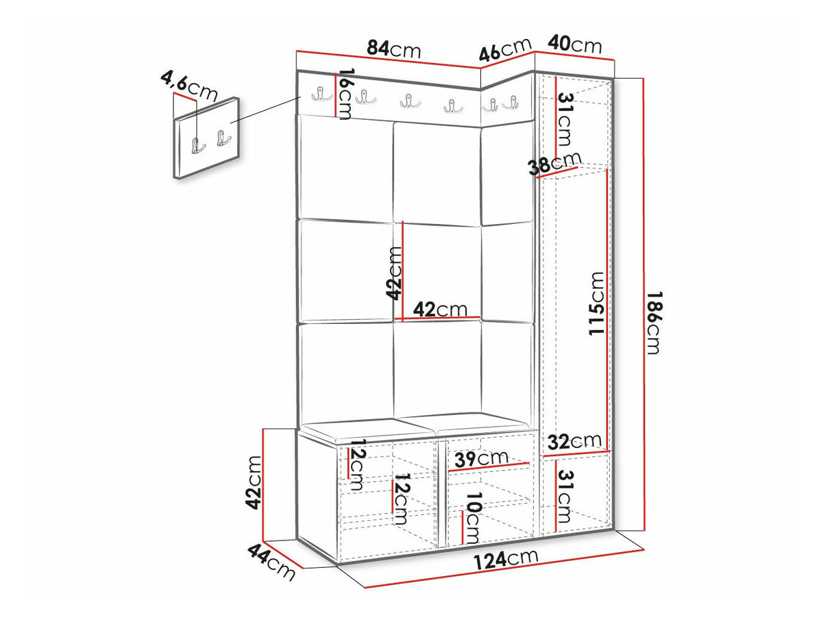 Előszoba garnitúra ORION RYFEL RAMIRO IX, Keret színe: Fehér, Puha falpanel színe: Manila 18