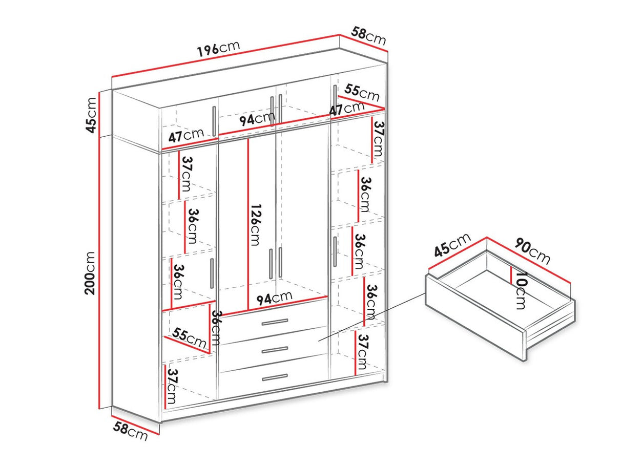 Gardróbszekrény BALI D4 + Szekrény, Szín: Grafit