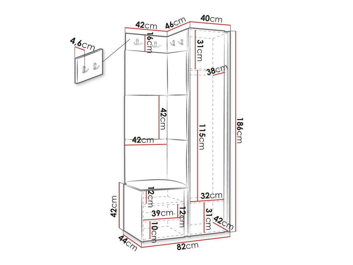 Előszoba garnitúra ORION RYFEL RAMIRO XXV, Keret színe: Fehér, Puha falpanel színe: Manila 11