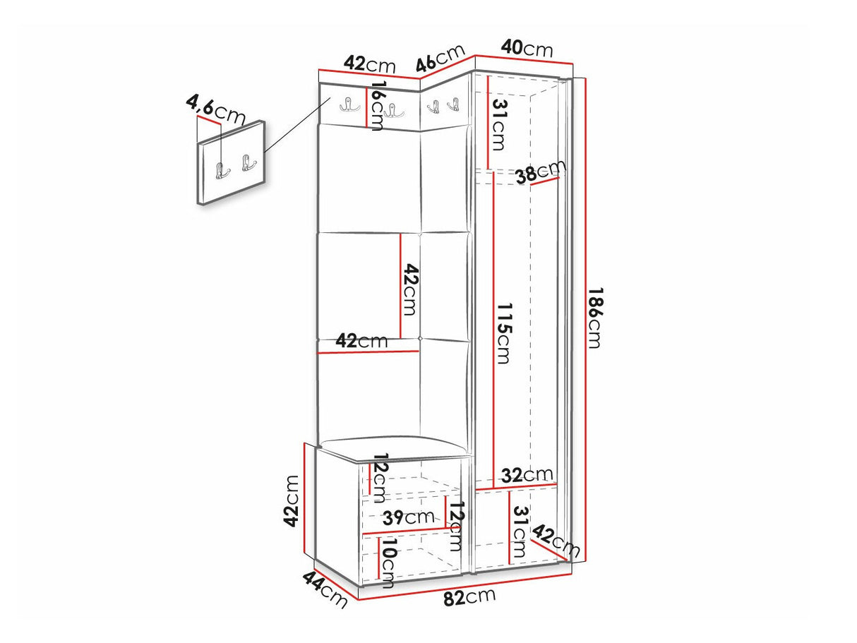Előszoba garnitúra ORION RYFEL RAMIRO XXV, Keret színe: Fehér, Puha falpanel színe: Manila 16