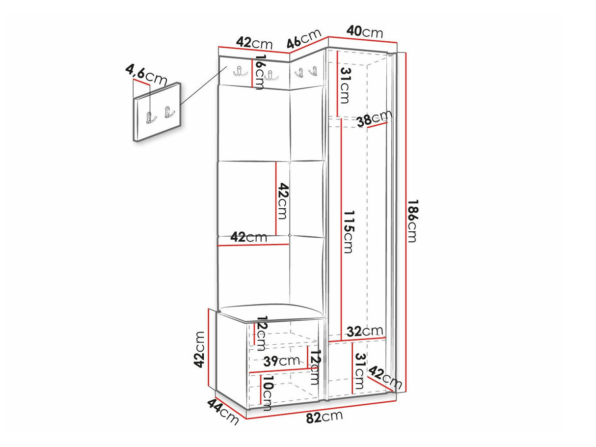 Előszoba garnitúra ORION RYFEL RAMIRO XXV, Keret színe: Fehér, Puha falpanel színe: Manila 26