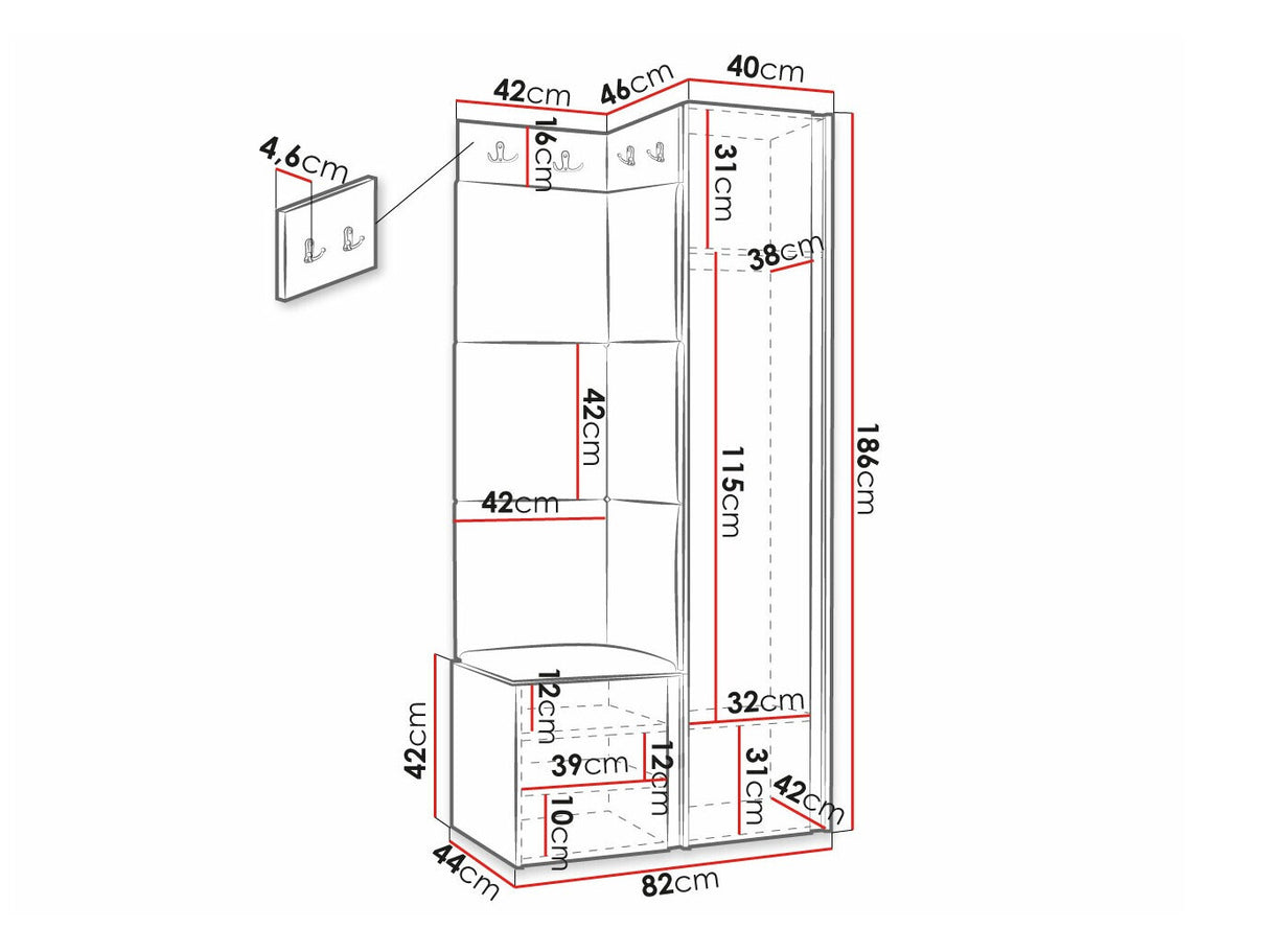 Előszoba garnitúra ORION RYFEL RAMIRO XXV, Keret színe: Fehér, Puha falpanel színe: Manila 32
