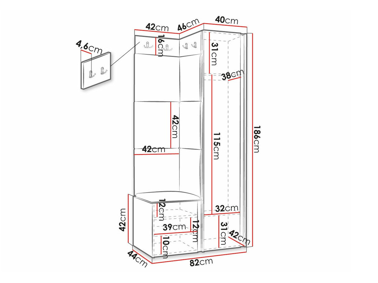 Előszoba garnitúra ORION RYFEL RAMIRO XXV, Keret színe: Fekete, Puha falpanel színe: Manila 35