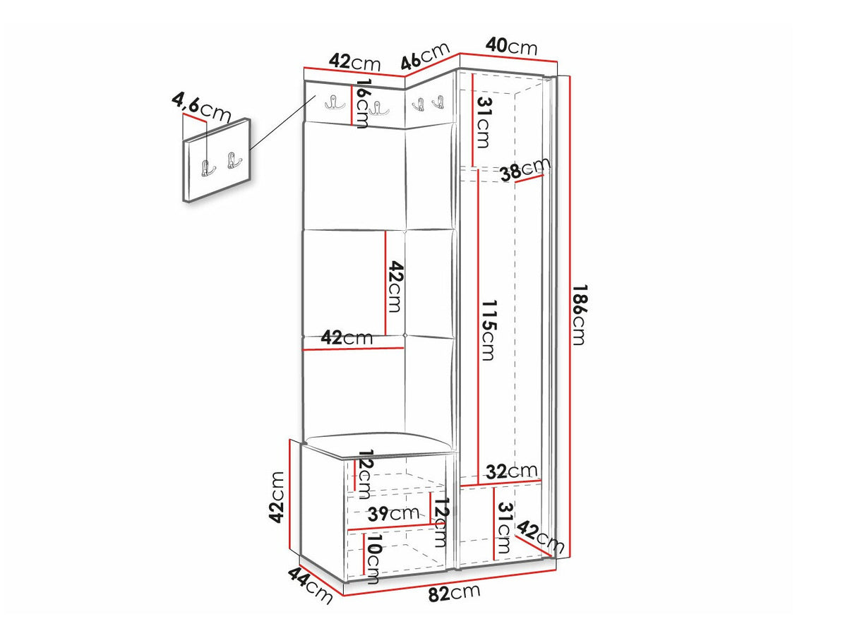 Előszoba garnitúra ORION RYFEL RAMIRO XXV, Keret színe: Fekete, Puha falpanel színe: Soft 017