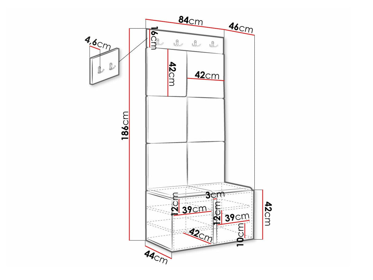 Előszoba garnitúra ORION RYFEL SLIM IV (Towiro), Keret színe: Fehér, Puha falpanel színe: Manila 02