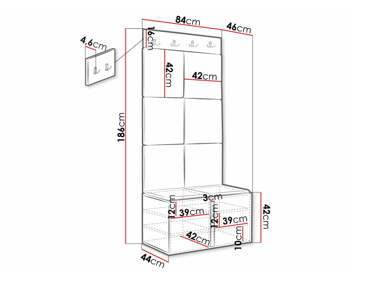 Előszoba garnitúra ORION RYFEL SLIM IV (Towiro), Keret színe: Fehér, Puha falpanel színe: Manila 09