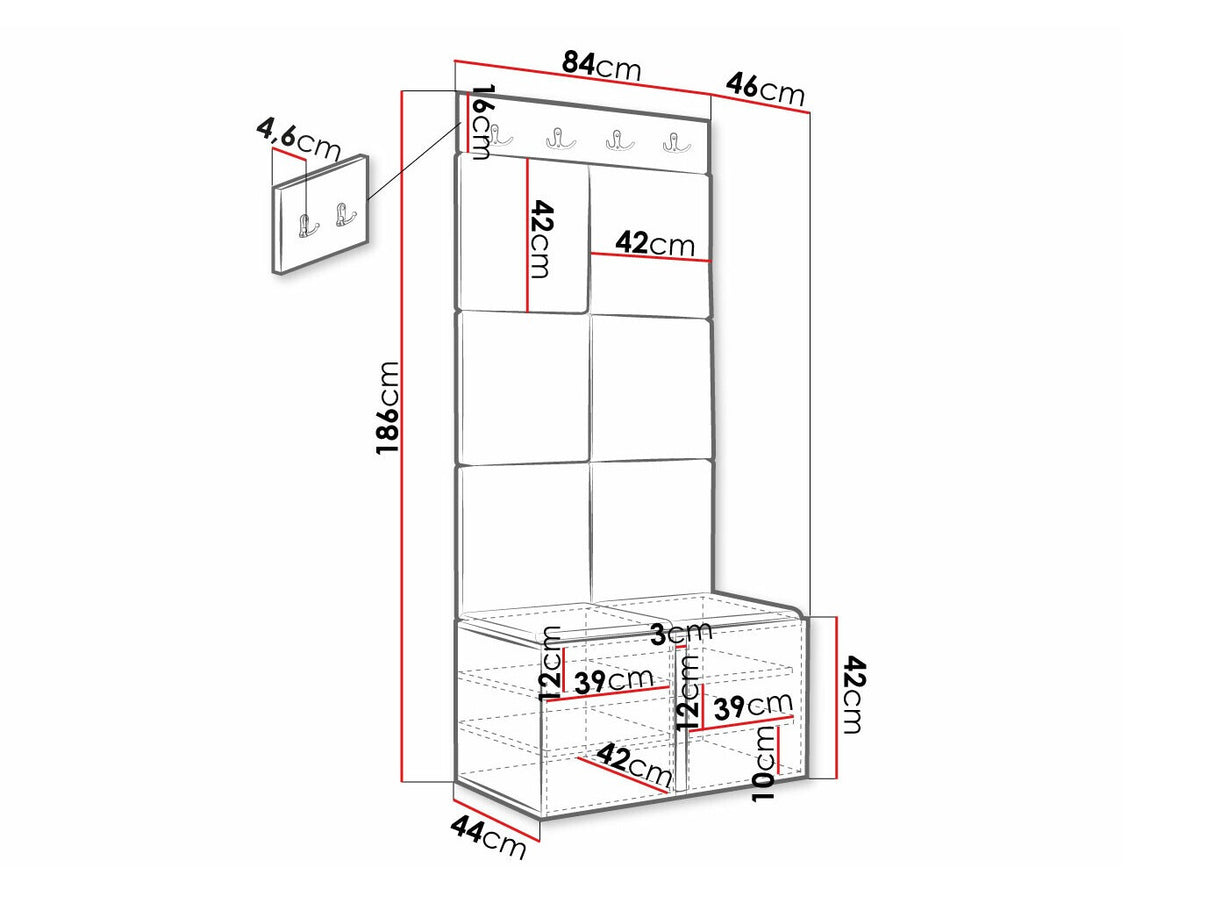 Előszoba garnitúra ORION RYFEL SLIM IV (Towiro), Keret színe: Fehér, Puha falpanel színe: Manila 18