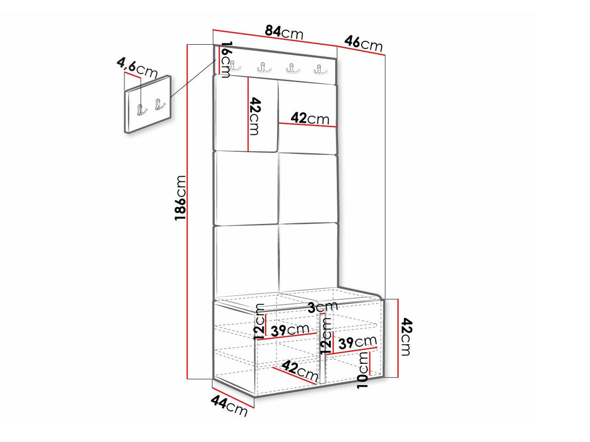 Előszoba garnitúra ORION RYFEL SLIM IV (Towiro), Keret színe: Fehér, Puha falpanel színe: Manila 26