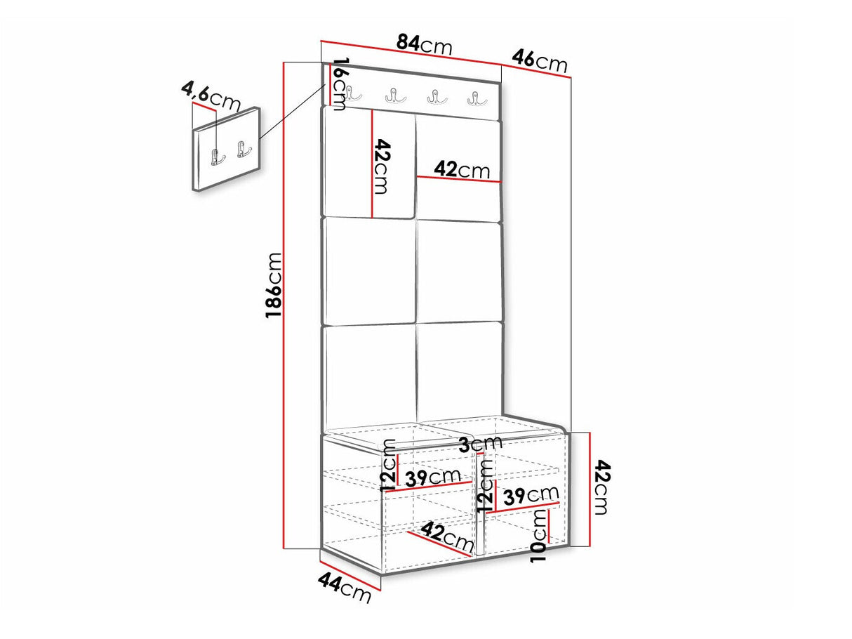Előszoba garnitúra ORION RYFEL SLIM IV (Towiro), Keret színe: Fehér, Puha falpanel színe: Manila 35