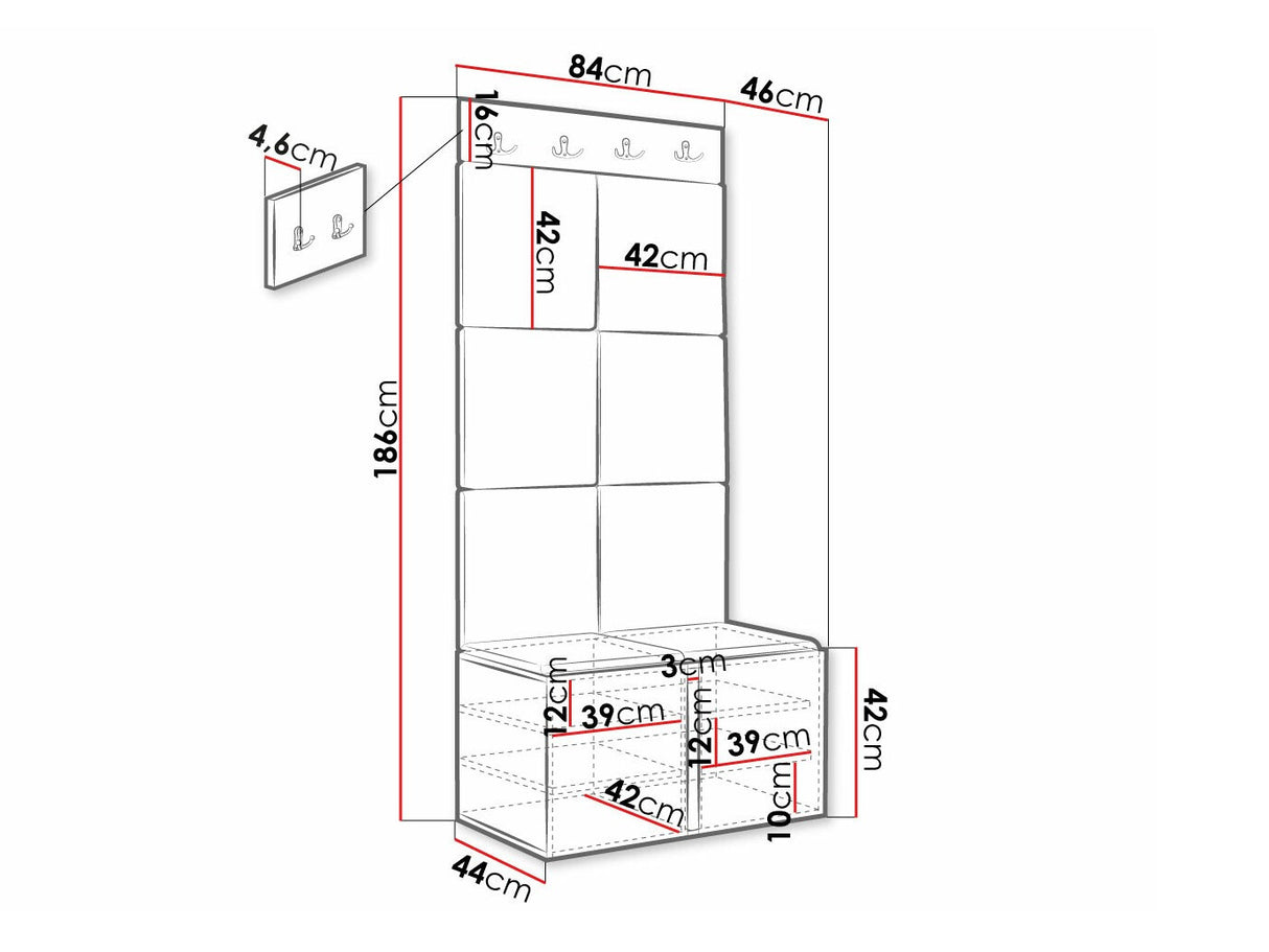 Előszoba garnitúra ORION RYFEL SLIM IV (Towiro), Keret színe: Fekete, Puha falpanel színe: Manila 11