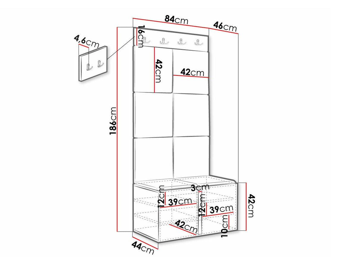Előszoba garnitúra ORION RYFEL SLIM IV (Towiro), Keret színe: Fekete, Puha falpanel színe: Manila 18