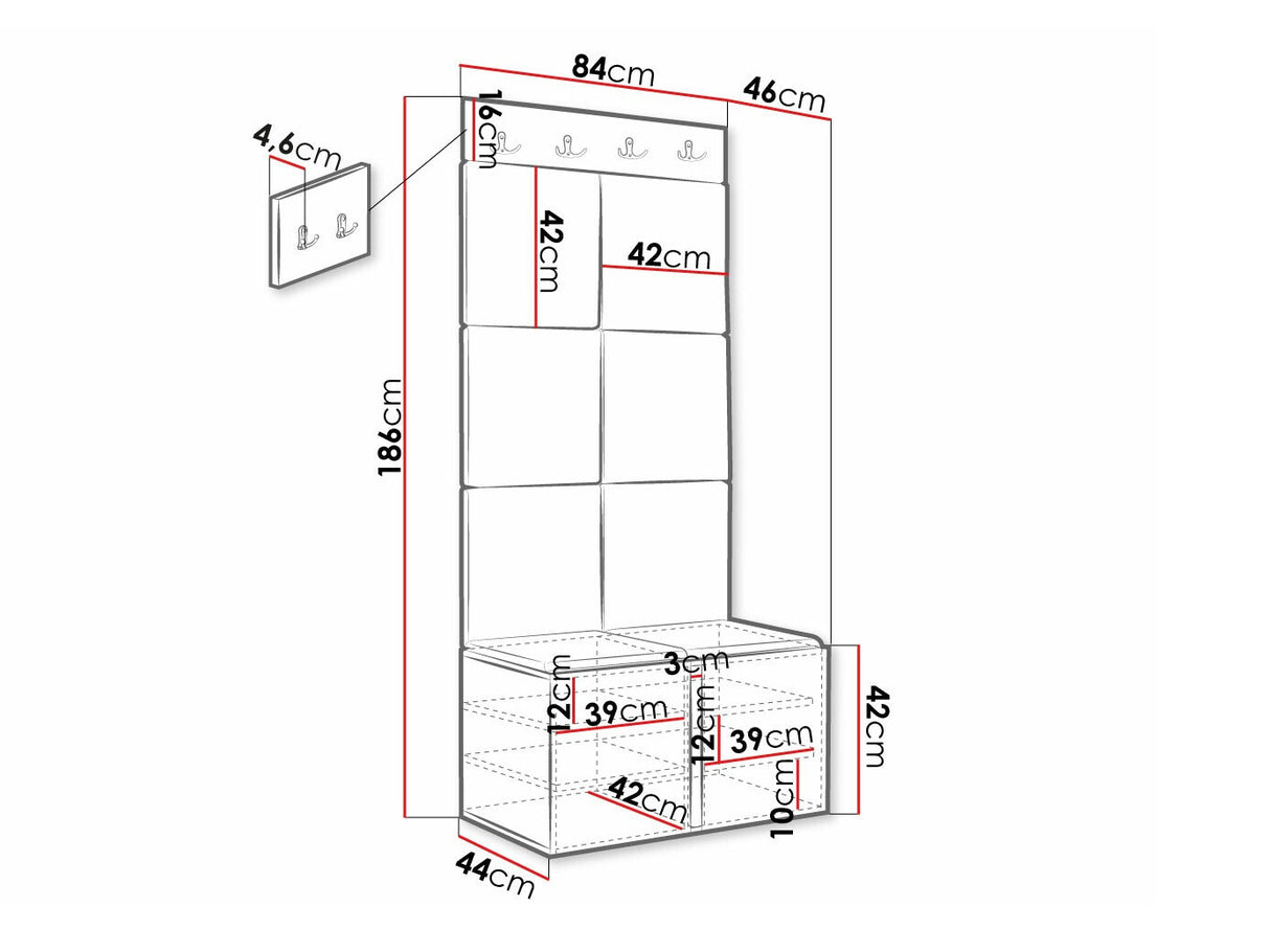 Előszoba garnitúra ORION RYFEL SLIM IV (Towiro), Keret színe: Fekete, Puha falpanel színe: Manila 32