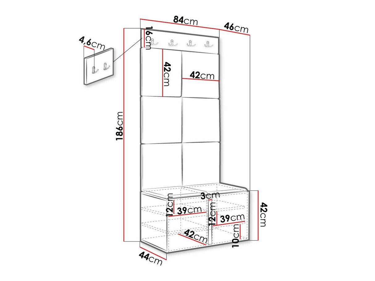 Előszoba garnitúra ORION RYFEL SLIM IV (Towiro), Keret színe: Fekete, Puha falpanel színe: Soft 017