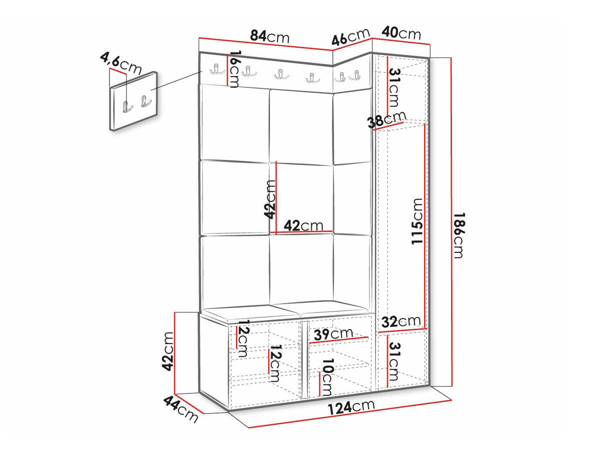 Előszoba garnitúra ORION RYFEL SLIM IX (Towiro), Keret színe: Fehér, Puha falpanel színe: Manila 02