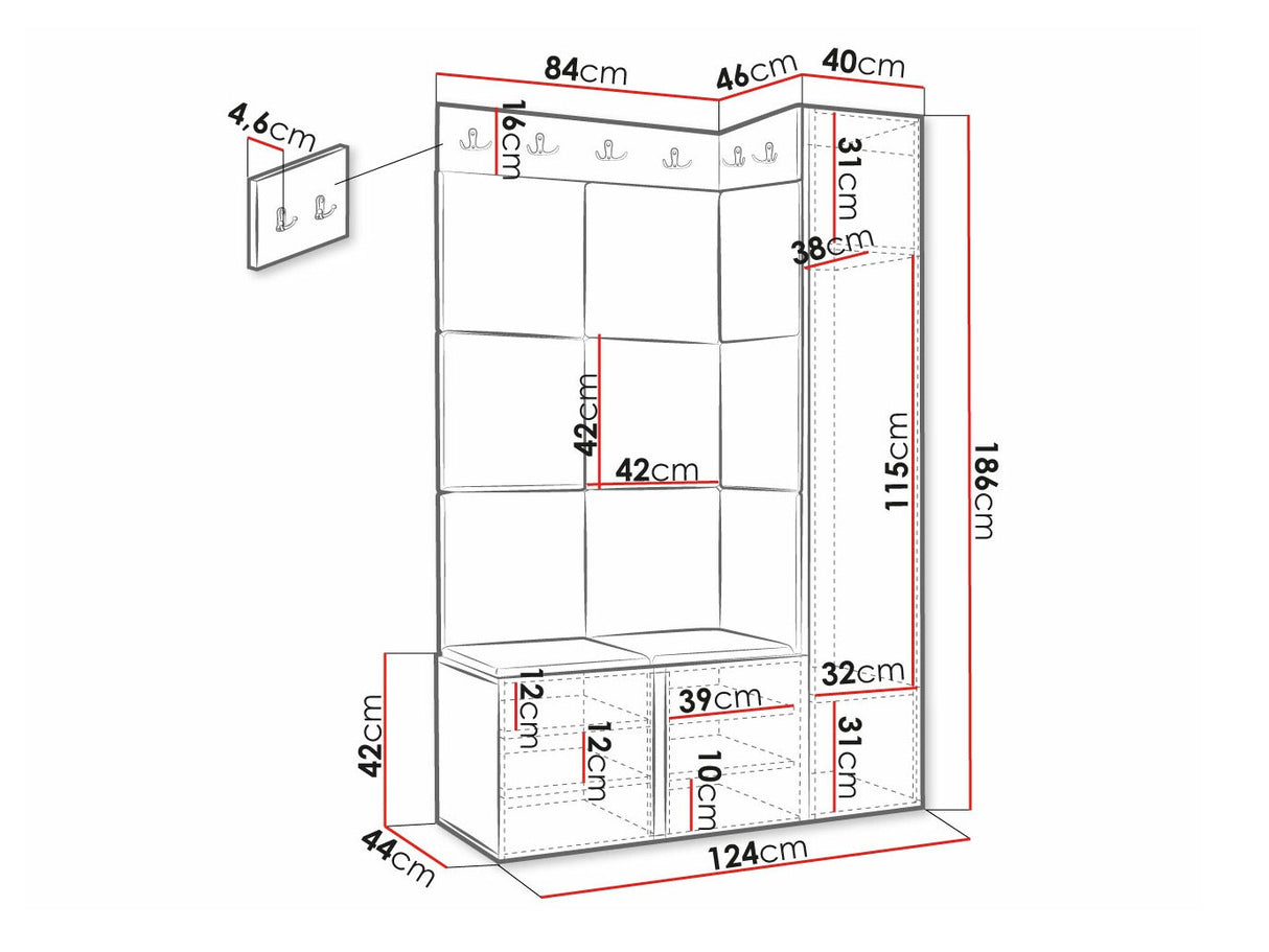 Előszoba garnitúra ORION RYFEL SLIM IX (Towiro), Keret színe: Fehér, Puha falpanel színe: Manila 16