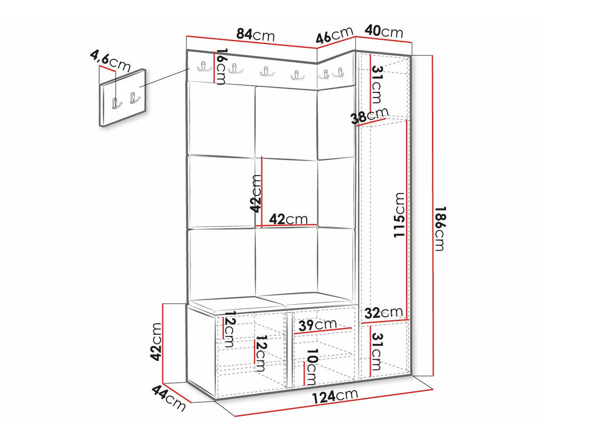 Előszoba garnitúra ORION RYFEL SLIM IX (Towiro), Keret színe: Fehér, Puha falpanel színe: Manila 32