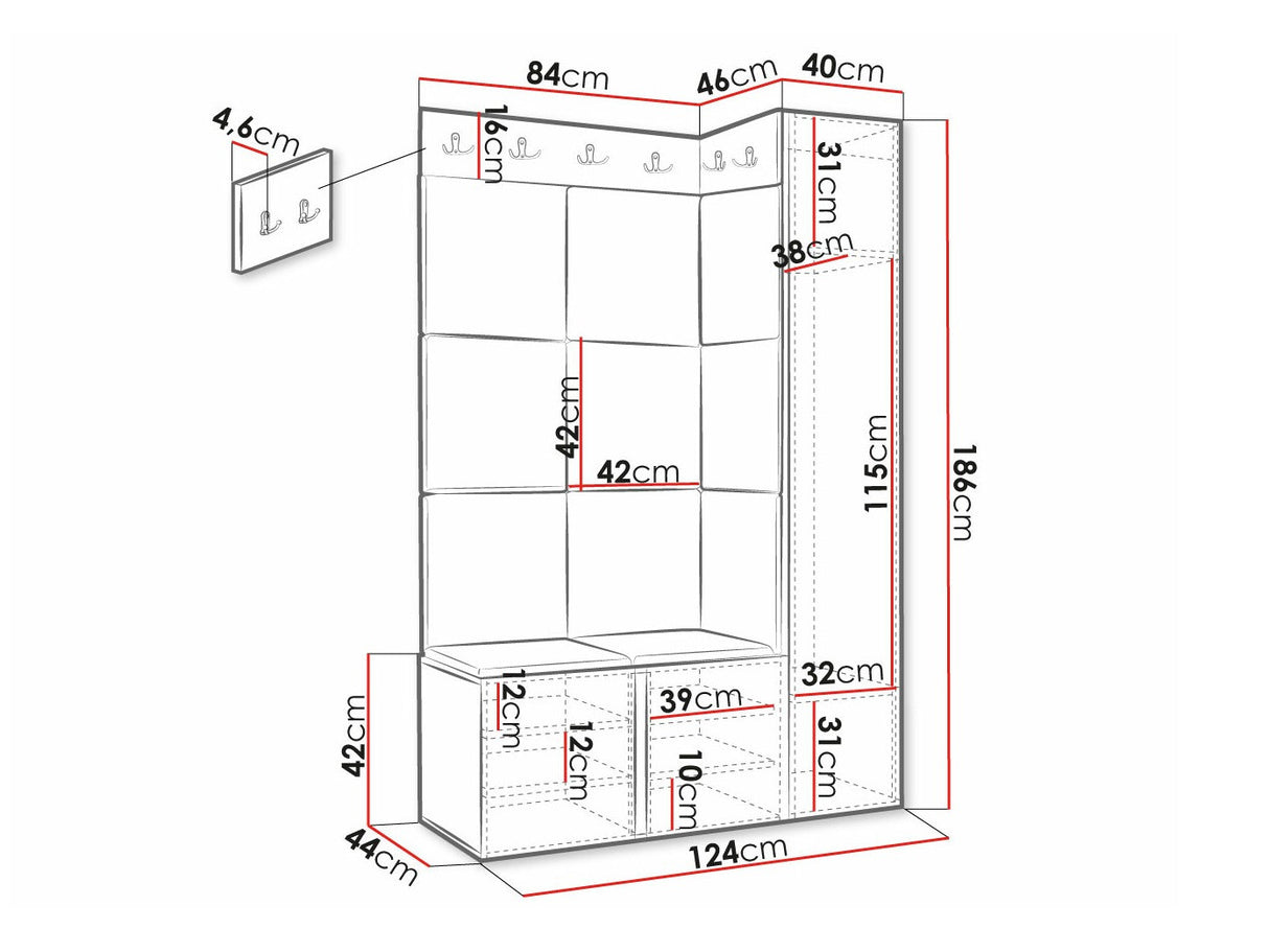 Előszoba garnitúra ORION RYFEL SLIM IX (Towiro), Keret színe: Fehér, Puha falpanel színe: Soft 011
