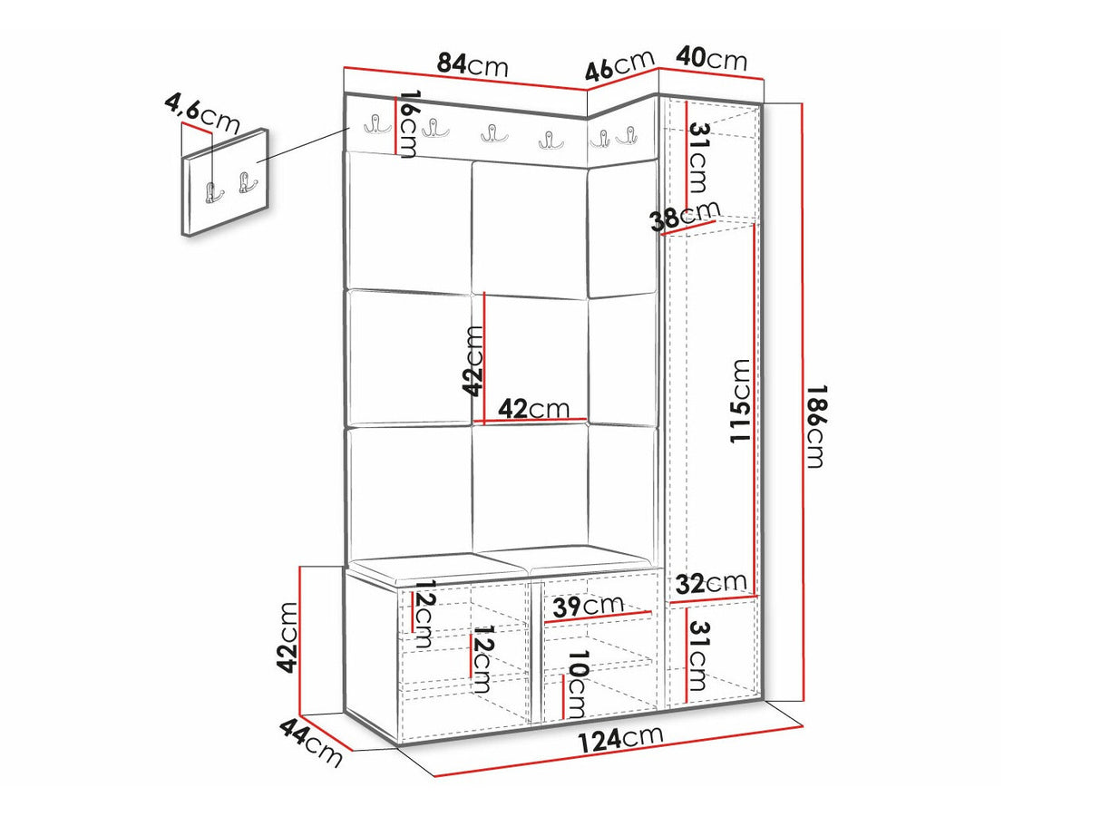 Előszoba garnitúra ORION RYFEL SLIM IX (Towiro), Keret színe: Fekete, Puha falpanel színe: Manila 02