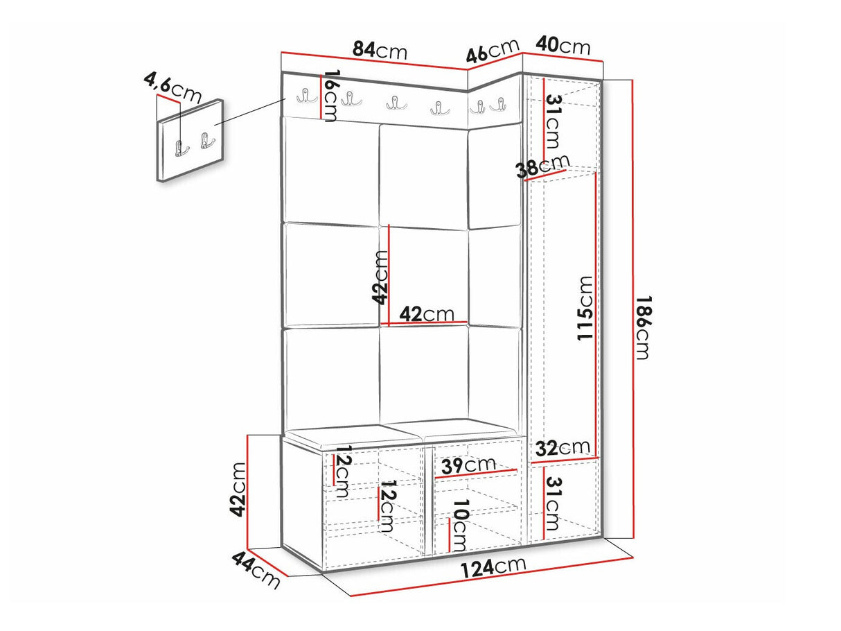 Előszoba garnitúra ORION RYFEL SLIM IX (Towiro), Keret színe: Fekete, Puha falpanel színe: Manila 09