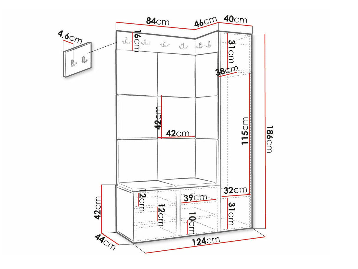 Előszoba garnitúra ORION RYFEL SLIM IX (Towiro), Keret színe: Fekete, Puha falpanel színe: Soft 011