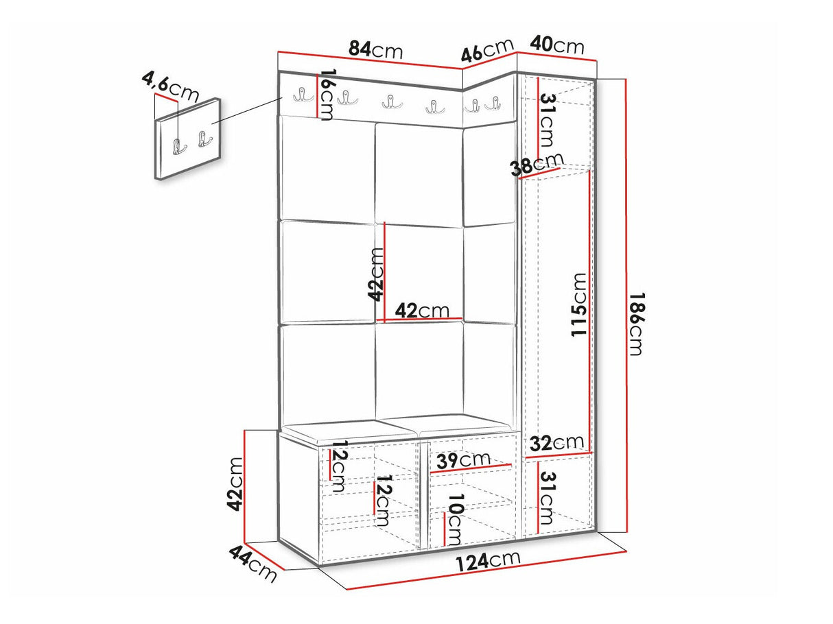 Előszoba garnitúra ORION RYFEL SLIM IX (Towiro), Keret színe: Fekete, Puha falpanel színe: Soft 017