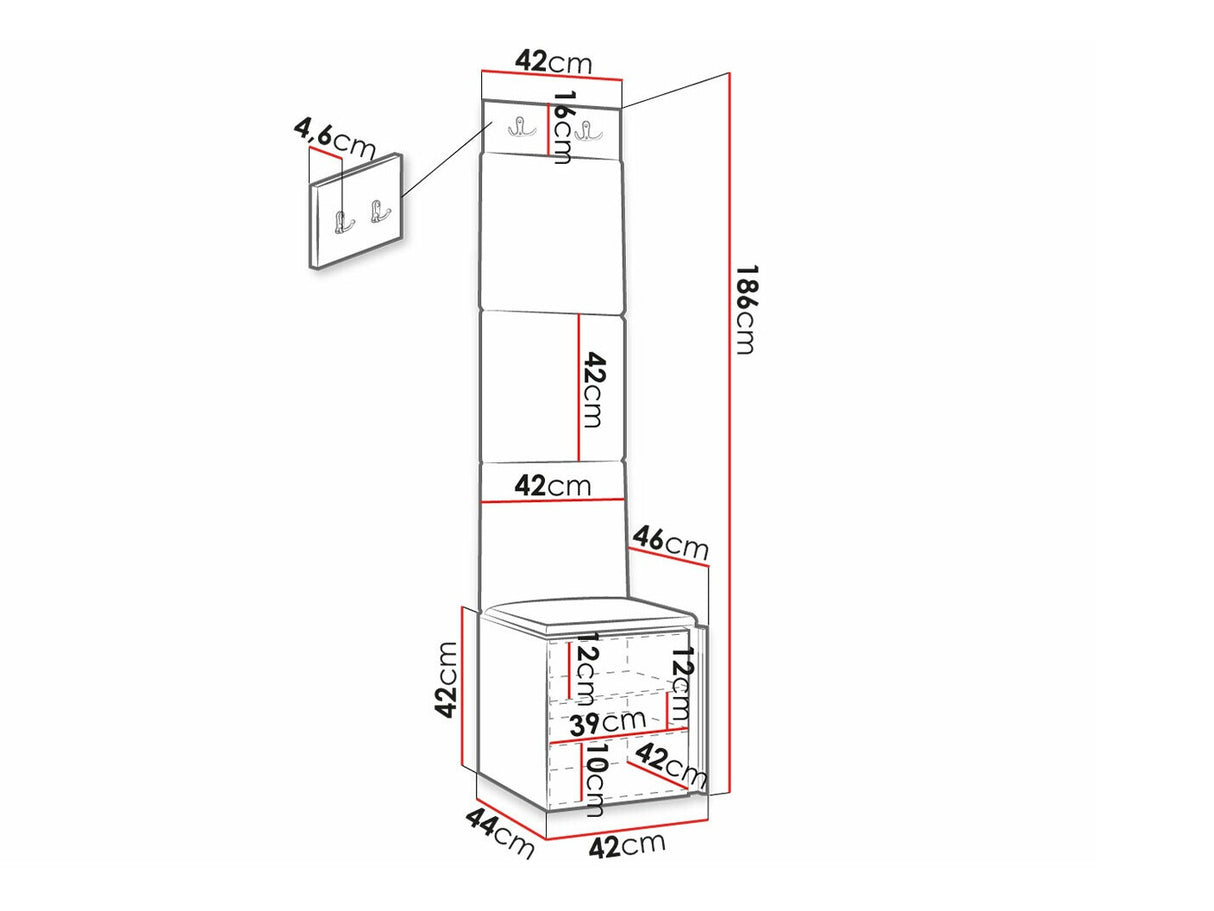 Előszoba garnitúra ORION RYFEL SLIM XXII (Towiro), Keret színe: Fekete, Puha falpanel színe: Manila 11
